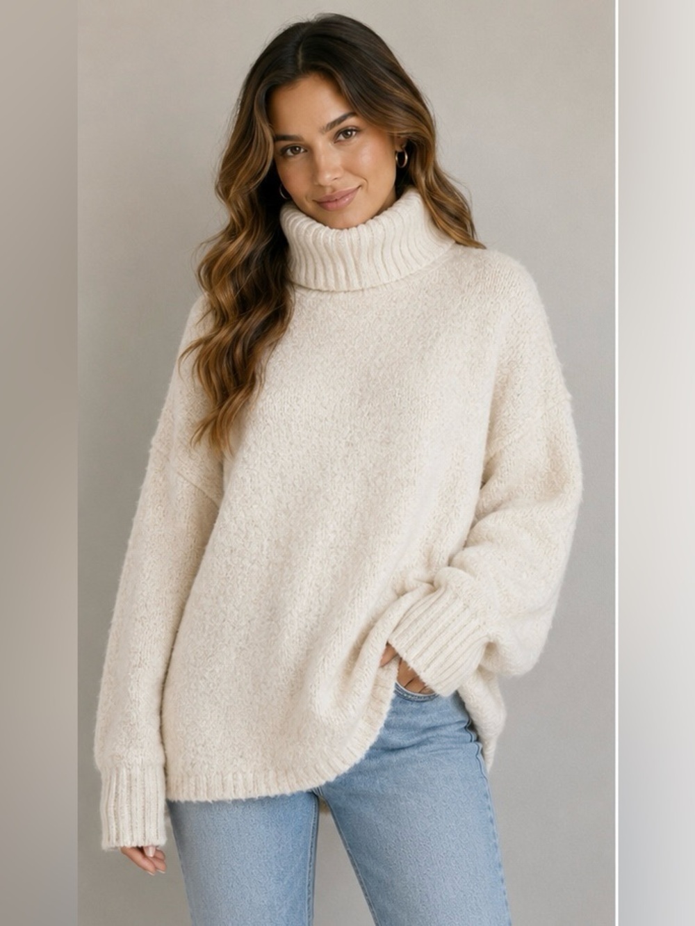 Aerie offline Cream chucky Turtleneck Sweater oversized cozy size s/p